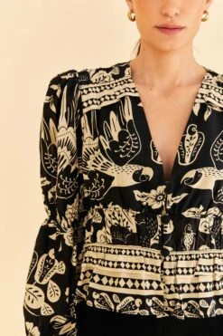 Farm Rio Black Graphic Floral Blouse 7 Farm Rio Black Graphic Floral Blouse -Modern Dress World 308197 03