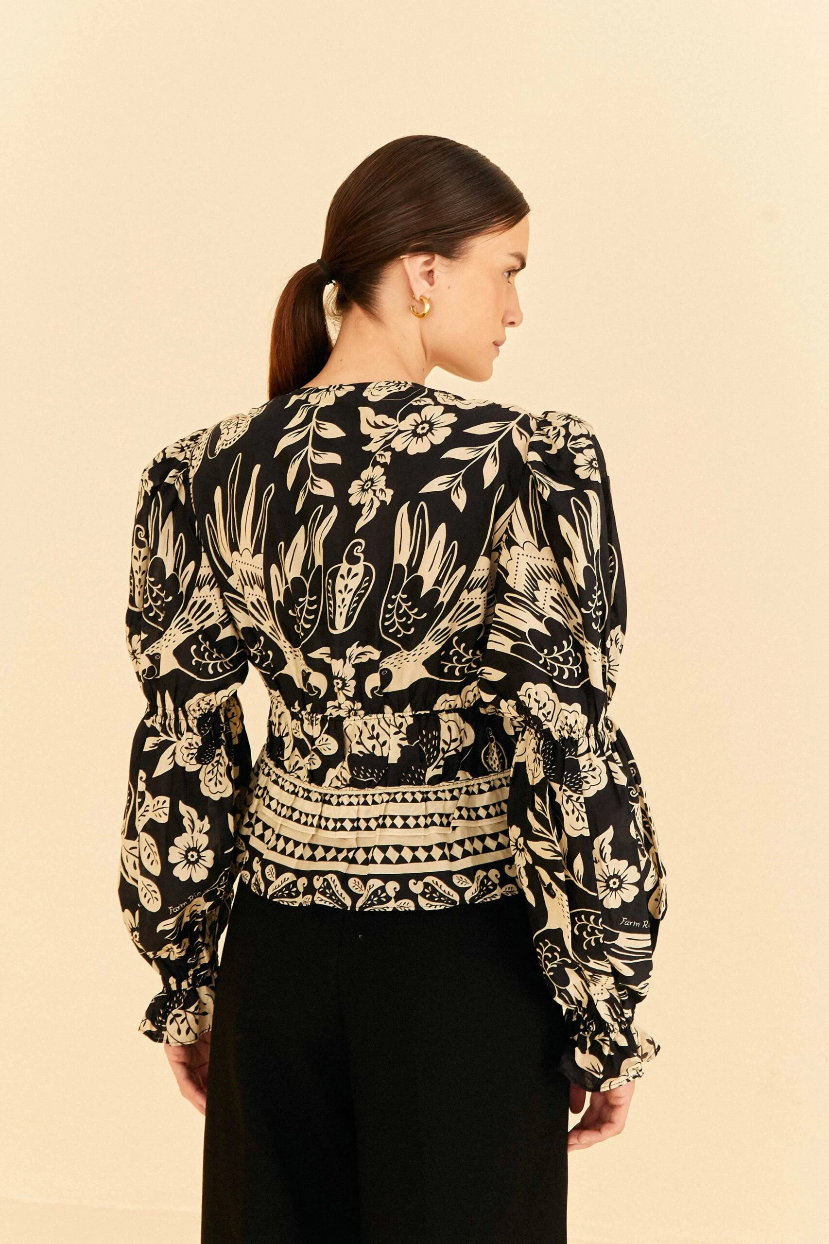 Farm Rio Black Graphic Floral Blouse 4 Farm Rio Black Graphic Floral Blouse - Image 4