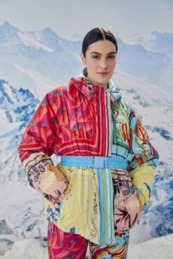 Farm Rio Mixed Scarves Ski Puffer Jacket