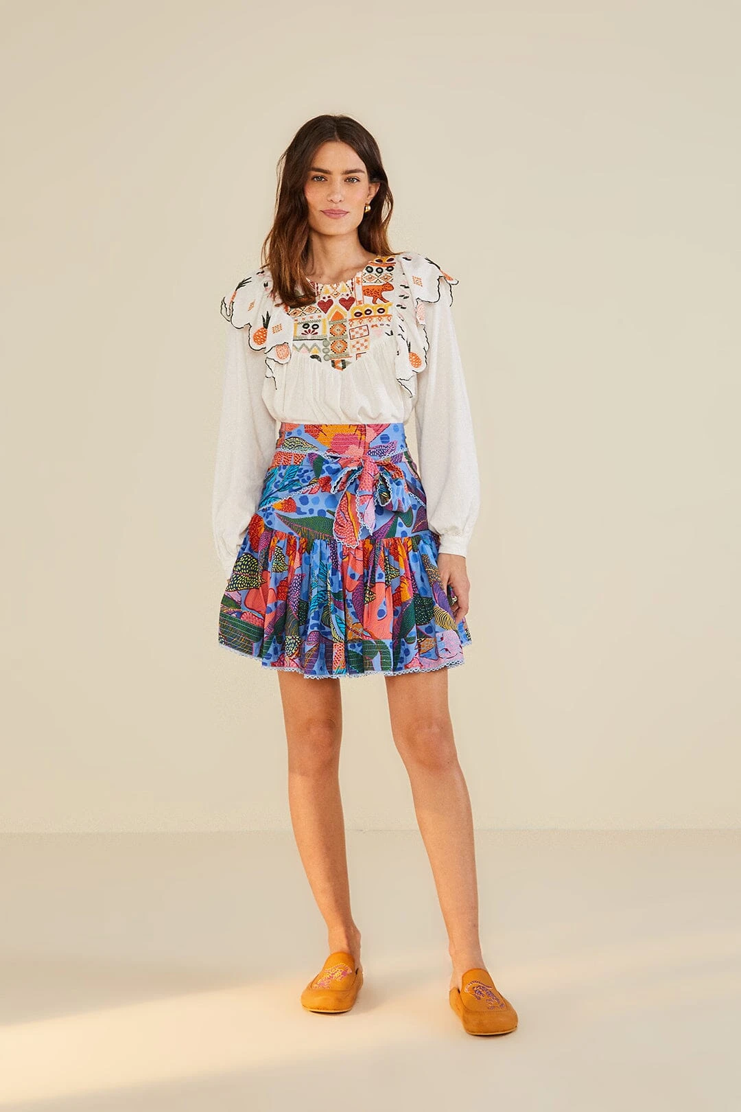 Farm Rio White Embroidered Fall Leaf Blouse 4 Farm Rio White Embroidered Fall Leaf Blouse - Image 4