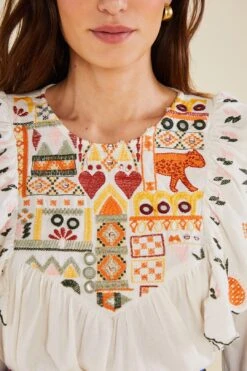 Farm Rio White Embroidered Fall Leaf Blouse 10 Farm Rio White Embroidered Fall Leaf Blouse -Modern Dress World 309103 05