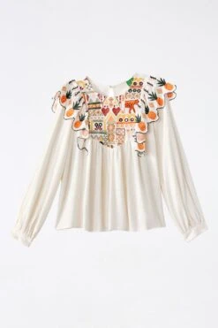 Farm Rio White Embroidered Fall Leaf Blouse 11 Farm Rio White Embroidered Fall Leaf Blouse -Modern Dress World 309103 06