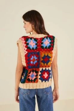 Farm Rio Multicolor Patchwork Crochet Vest -Modern Dress World 309108 03