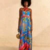 Farm Rio Blue Painted Birds Maxi Dress