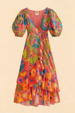 Farm Rio Coral Mixed Graphic Macaws Puff Sleeve Midi Dress 9 Farm Rio Coral Mixed Graphic Macaws Puff Sleeve Midi Dress -Modern Dress World 309162 05