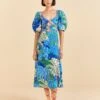 Farm Rio Green Jungle Panther Midi Dress