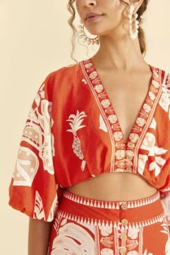 Farm Rio Red Lace Monsteras Crop Top -Modern Dress World 309178 03