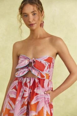 Farm Rio Red Coconut Tree Organic Cotton Midi Dress -Modern Dress World 309180 03