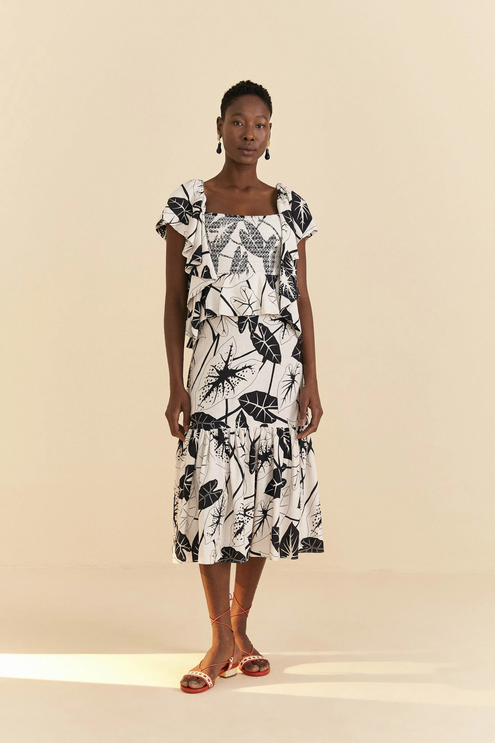 Farm Rio Off-White Graphic Leaves Midi Dress 1 Farm Rio Off-White Graphic Leaves Midi Dress