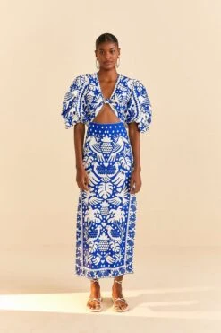 Farm Rio Navy Blue Jungle Scarf Midi Dress 10 Farm Rio Navy Blue Jungle Scarf Midi Dress -Modern Dress World 309189 04