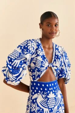 Farm Rio Navy Blue Jungle Scarf Midi Dress 11 Farm Rio Navy Blue Jungle Scarf Midi Dress -Modern Dress World 309189 05