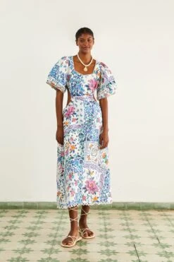 Farm Rio Off-White Romantic Bandanas Midi Dress