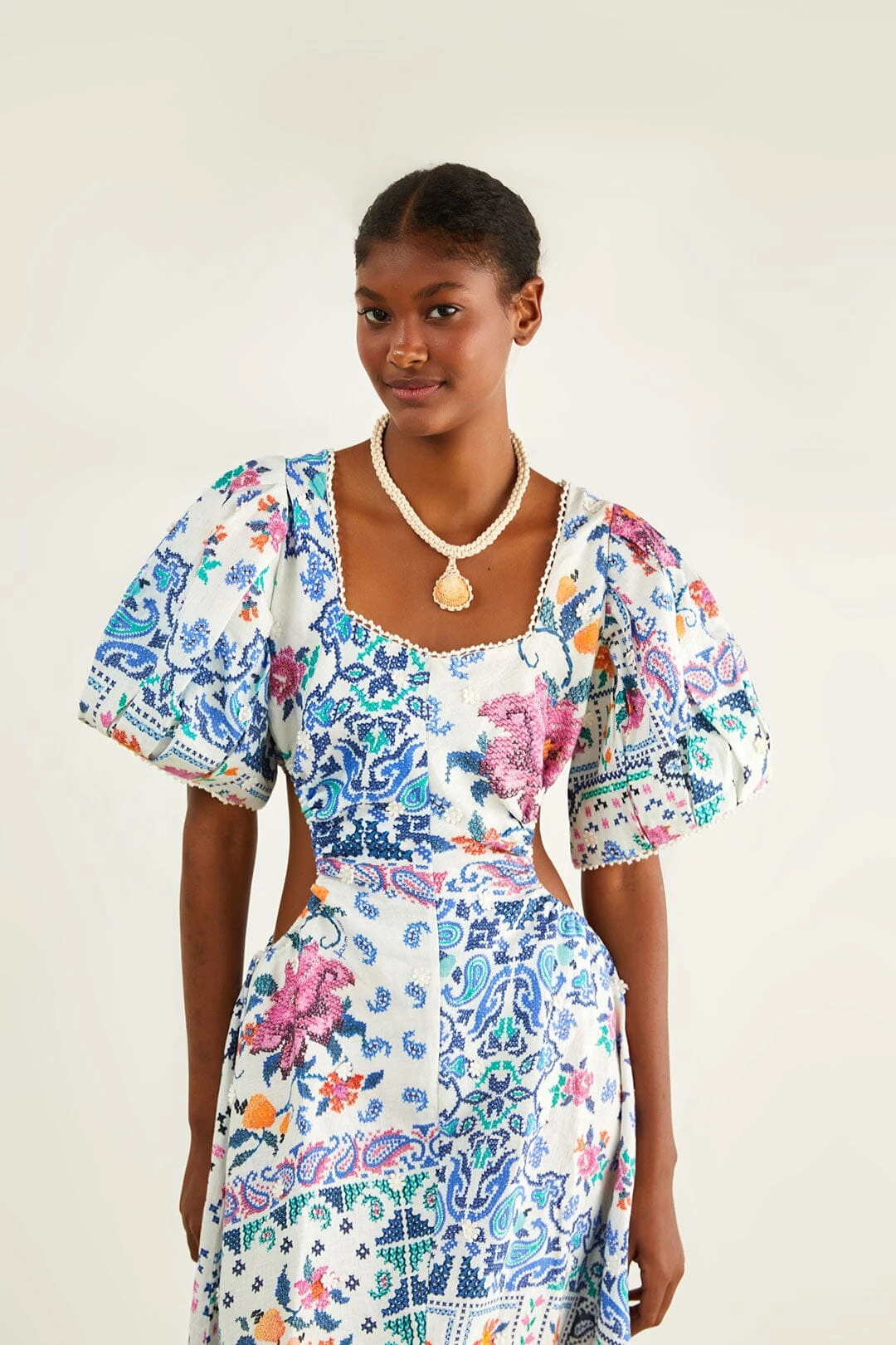 Farm Rio Off-White Romantic Bandanas Midi Dress 2 Farm Rio Off-White Romantic Bandanas Midi Dress - Image 2