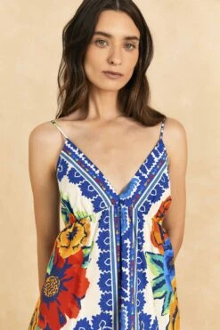 Farm Rio Off-White Flower Tapestry Organic Cotton Mini Dress -Modern Dress World 309199 03