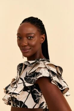 Farm Rio Off-White Graphic Leaves Organic Cotton Top -Modern Dress World 309209 03