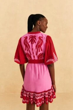 Farm Rio Red Jungle Scarf Cutwork Mini Dress -Modern Dress World 309239 04