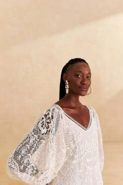 Farm Rio Off-White Guipure Midi Dress -Modern Dress World 309243 03