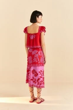 Farm Rio Red Palm Tree Richelieu Midi Skirt -Modern Dress World 309245 04