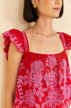 Farm Rio Red Palm Tree Richelieu Blouse -Modern Dress World 309247 03
