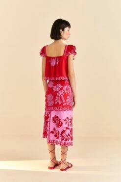 Farm Rio Red Palm Tree Richelieu Blouse -Modern Dress World 309247 04