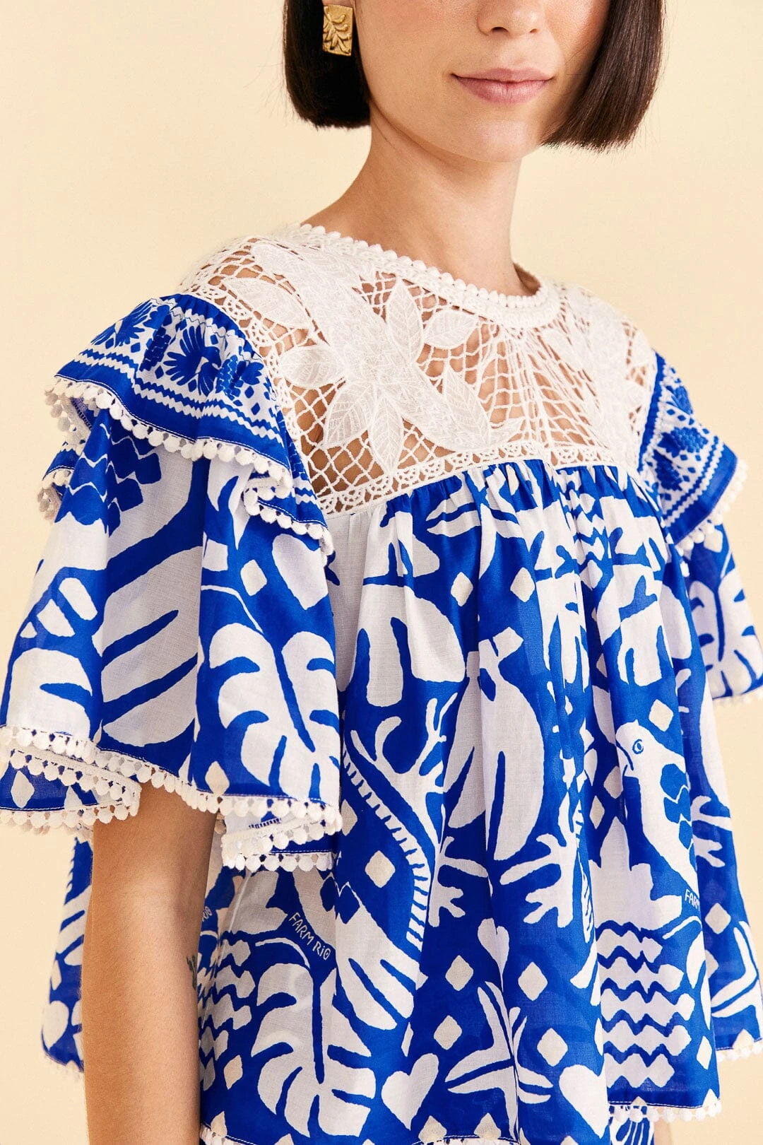 Farm Rio Navy Blue Jungle Scarf Blouse 3 Farm Rio Navy Blue Jungle Scarf Blouse - Image 3