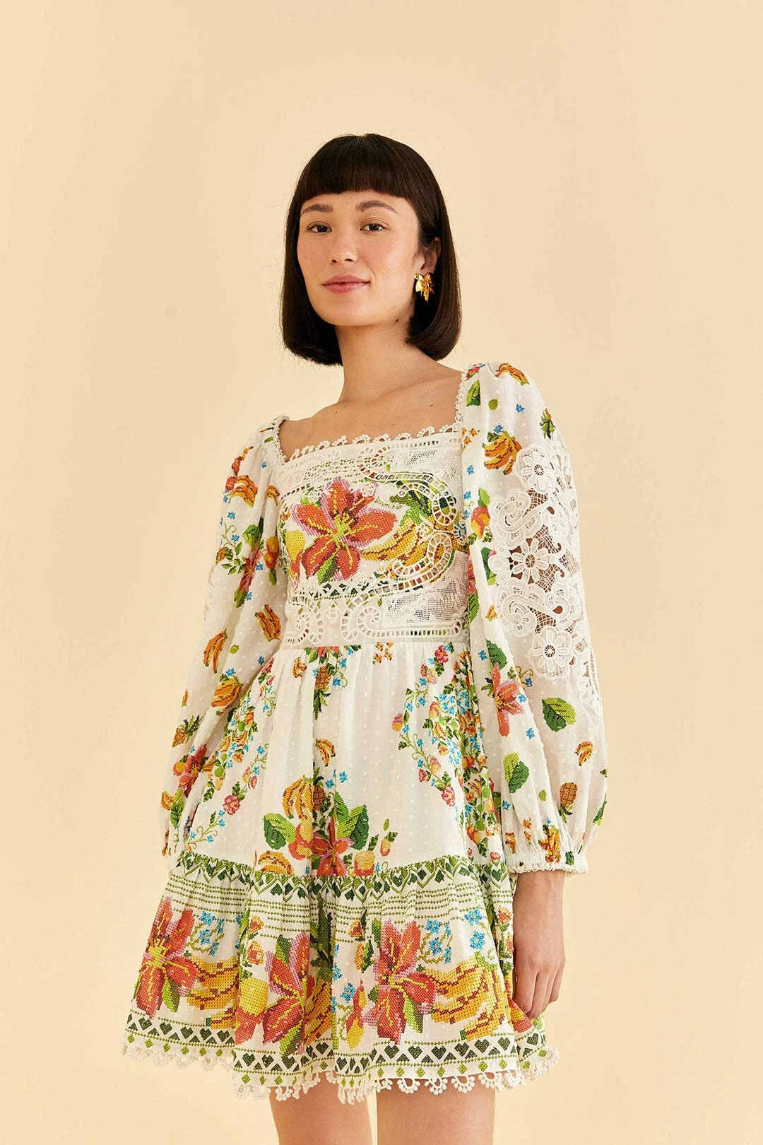 Farm Rio Off-White Tropical Romance Scarf Mini Dress 1 Farm Rio Off-White Tropical Romance Scarf Mini Dress