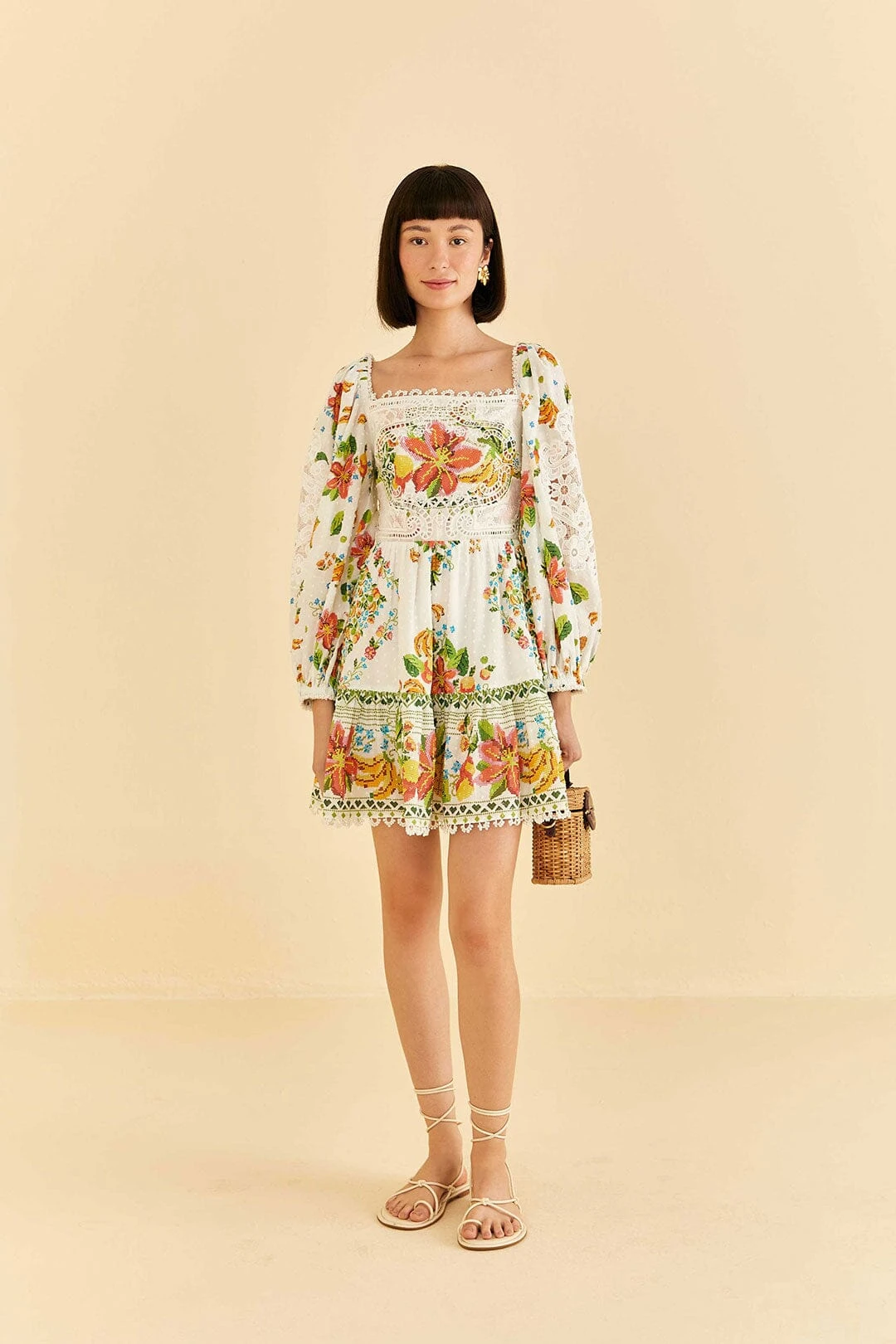 Farm Rio Off-White Tropical Romance Scarf Mini Dress 2 Farm Rio Off-White Tropical Romance Scarf Mini Dress - Image 2