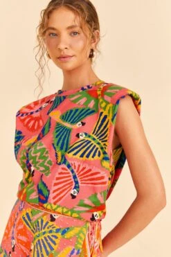 Farm Rio Coral Graphic Macaws Organic Cotton T-Shirt -Modern Dress World 309282 03