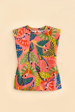 Farm Rio Coral Graphic Macaws Organic Cotton T-Shirt -Modern Dress World 309282 06