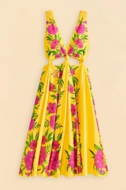 Farm Rio Yellow Romantic Garden Midi Dress -Modern Dress World 309298 06