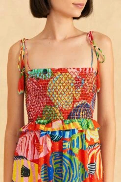 Farm Rio Red Striped Fishes Midi Dress -Modern Dress World 309299 03