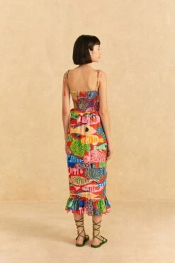 Farm Rio Red Striped Fishes Midi Dress -Modern Dress World 309299 04