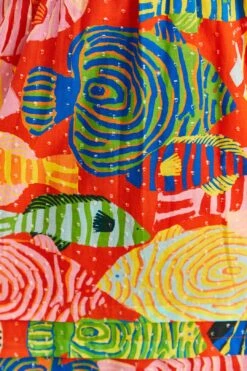 Farm Rio Red Striped Fishes Midi Dress -Modern Dress World 309299 05