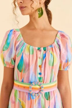 Farm Rio Pink Pastel Leaves Maxi Dress -Modern Dress World 309308 03
