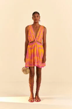 Farm Rio Orange Pineapple Love Mini Dress