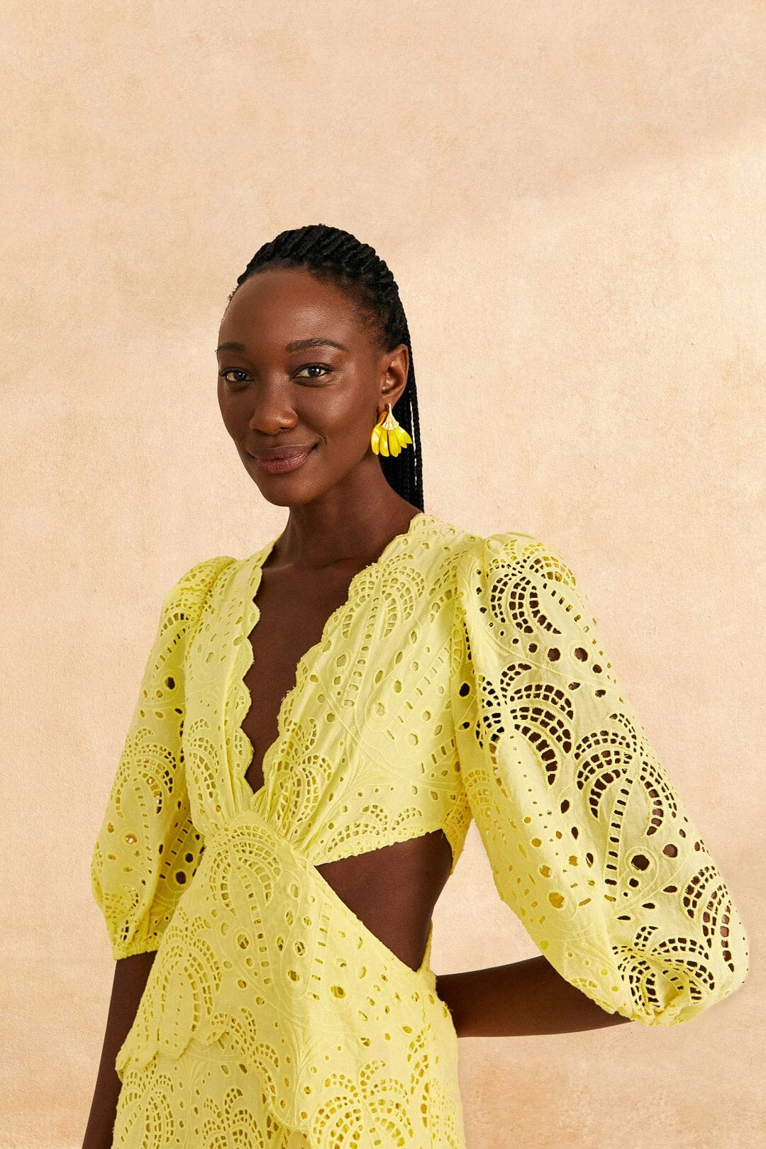 Farm Rio Light Yellow Richelieu Midi Dress 3 Farm Rio Light Yellow Richelieu Midi Dress - Image 3