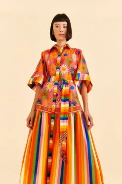 Farm Rio Coral Mixed Graphic Macaws Midi Dress -Modern Dress World 309363 03