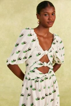 Farm Rio Cross Stitch Coconut Embroidered Midi Dress -Modern Dress World 309371 03