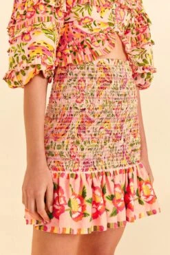 Farm Rio Pink Painted Bananas Smocked Mini Skirt -Modern Dress World 309383 03