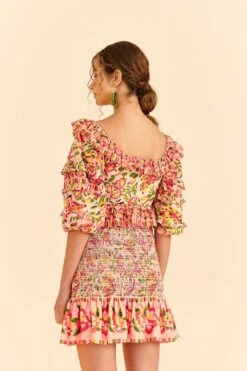 Farm Rio Pink Painted Bananas Smocked Mini Skirt -Modern Dress World 309383 04