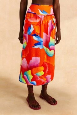 Farm Rio Red Ombre Chita Midi Skirt -Modern Dress World 309389 03