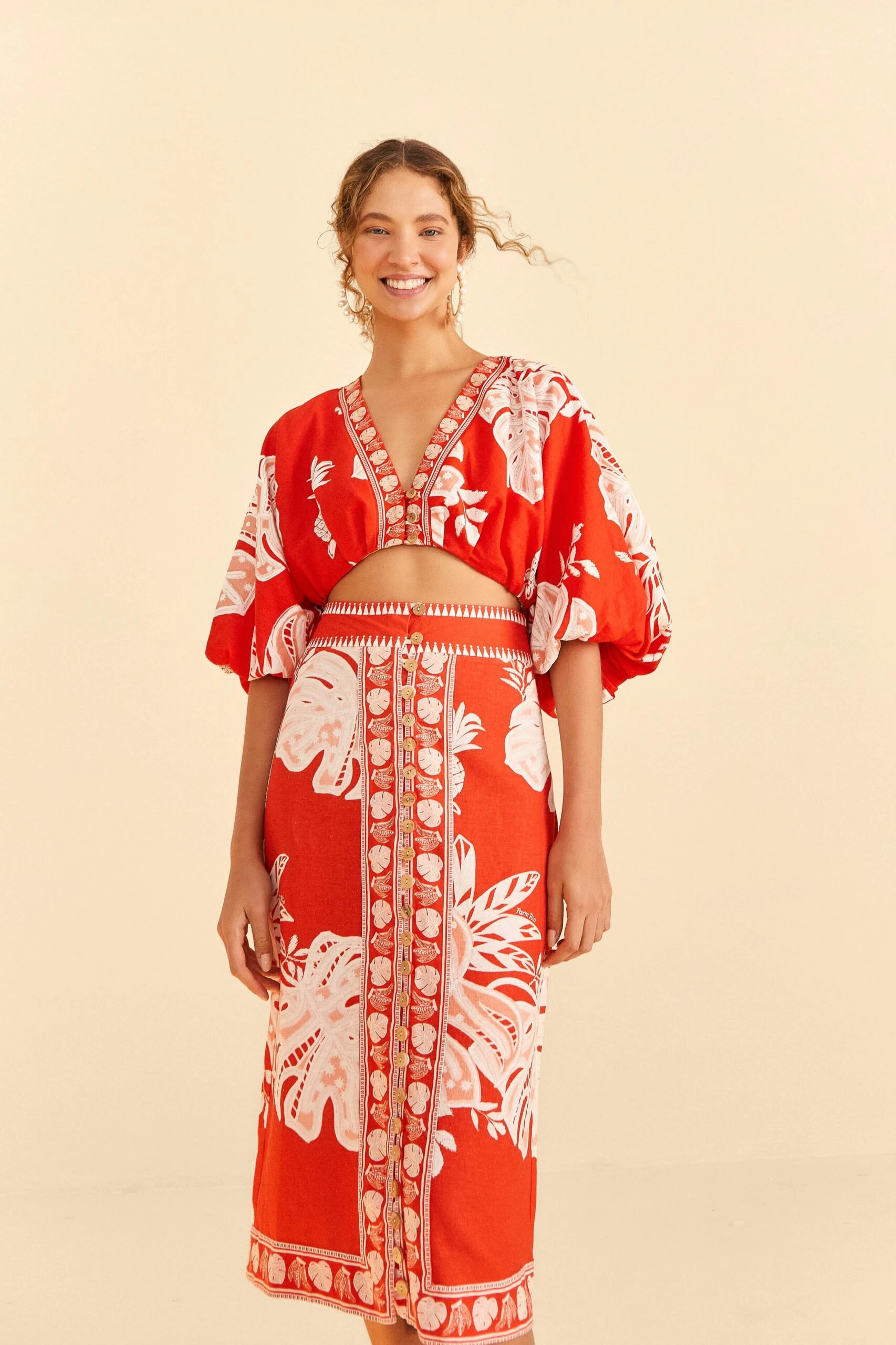 Farm Rio Red Lace Monsteras Midi Skirt 1 Farm Rio Red Lace Monsteras Midi Skirt