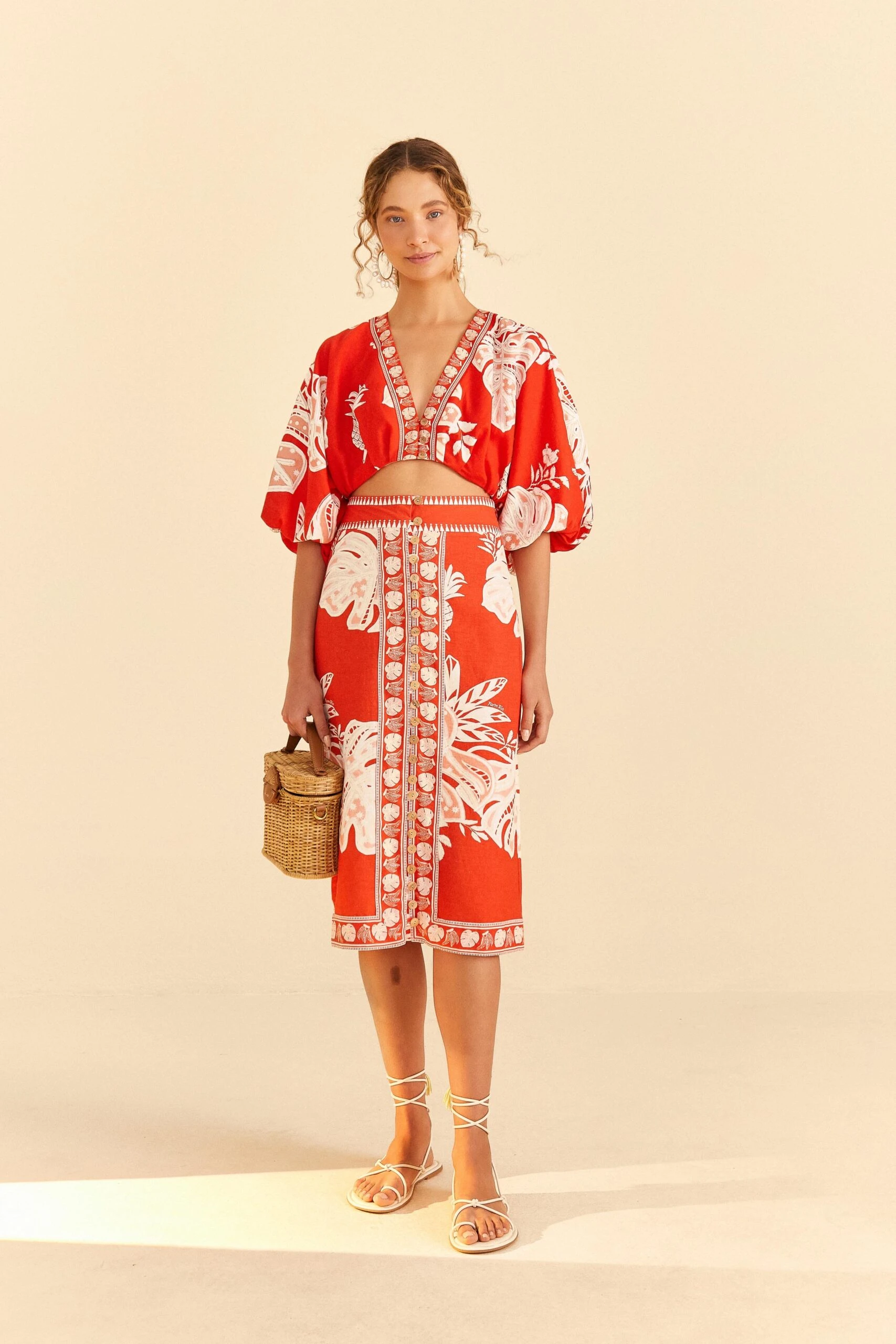 Farm Rio Red Lace Monsteras Midi Skirt 2 Farm Rio Red Lace Monsteras Midi Skirt - Image 2