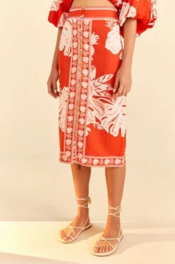 Farm Rio Red Lace Monsteras Midi Skirt 7 Farm Rio Red Lace Monsteras Midi Skirt -Modern Dress World 309392 03