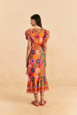 Farm Rio Coral Mixed Graphic Macaws Midi Skirt -Modern Dress World 309396 04