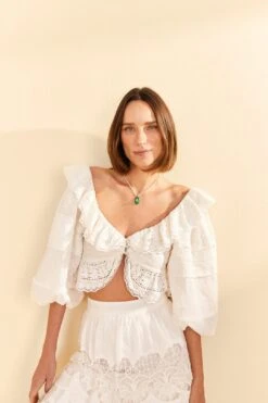 Farm Rio Off-White Lace Crop Top
