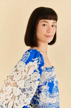 Farm Rio Blue Lace Banana Blouse -Modern Dress World 309445 03