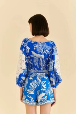 Farm Rio Blue Lace Banana Blouse -Modern Dress World 309445 04