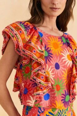 Farm Rio Coral Summer Sun Blouse -Modern Dress World 309447 03