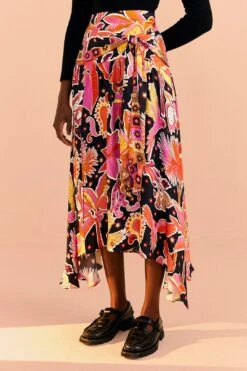 Farm Rio Black Enchanted Nature Lenzing™ Ecovero™ Viscose Midi Skirt -Modern Dress World 309464 03